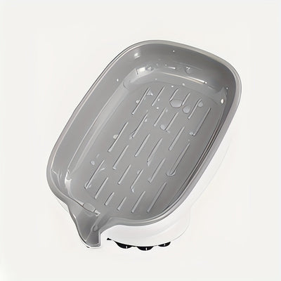 1pc Jabonera ranurada mejorada con ventosa, jabonera de baño sin taladrar, diseño de drenaje en cascada, plástico duradero, fácil instalación, accesorio de baño moderno.