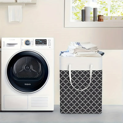 Canasta Grande Plegable para Ropa de 1 Pieza - Independiente, Poliéster Duradero, Elegante Patrón Geométrico en Blanco y Gris - Perfecta para Ropa, Juguetes y Almacenamiento en el Dormitorio - Ideal para Residencias Estudiantiles y Familias, Edad 14+