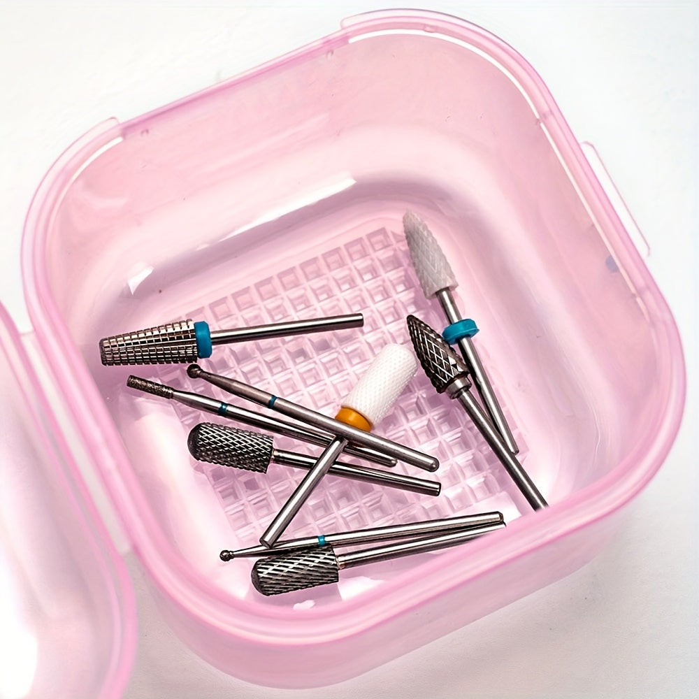 Un dispositivo de desinfección de herramientas de uñas de alta calidad con un diseño transparente cuadrado y accesorios de limpieza de cabeza de pulido.