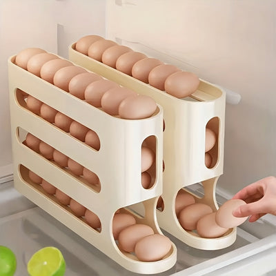 Organizador de huevos apilable de gran capacidad para refrigerador, dispensador automático, mantenedor de frescura para cocina sin esfuerzo, material PP, no requiere baterías, MNPN, 1 unidad