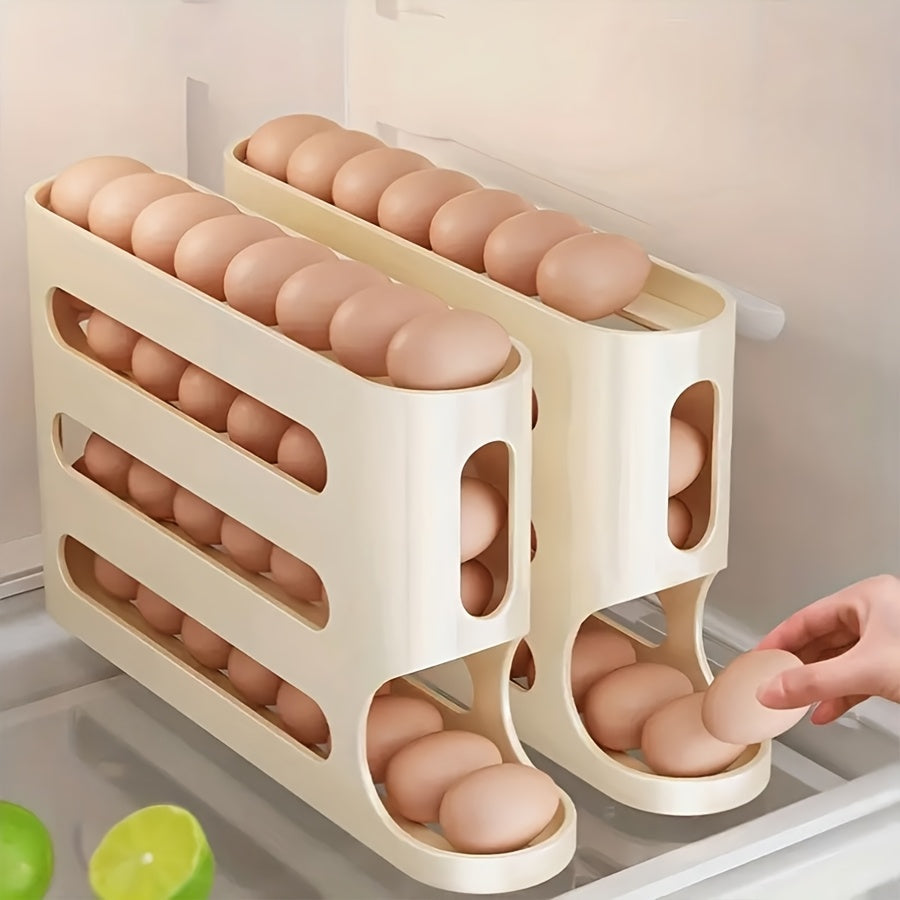 Organizador de huevos apilable de gran capacidad para refrigerador, dispensador automático, mantenedor de frescura para cocina sin esfuerzo, material PP, no requiere baterías, MNPN, 1 unidad