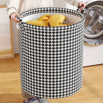 1pieza Cesta de ropa plegable contemporánea, canasta de almacenamiento de tela ovalada con asas, dirección de patrón aleatorio versátil, para dormitorio, baño, sala de estar - Accesorio para el hogar, Canastas de ropa