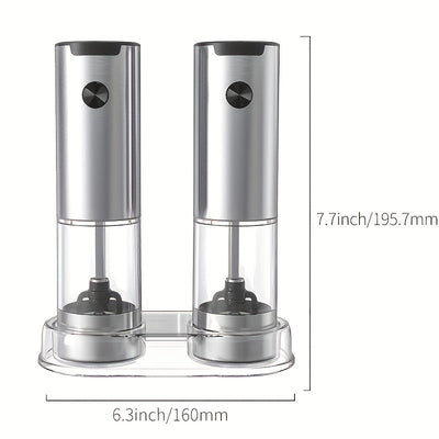 Molino de Sal y Pimienta Eléctrico Cheer Moda, 1/2 piezas, Acero Inoxidable con Recipiente Transparente, Funciona con Pilas, Esenciales de Cocina, Pilas AAA No Recargables, Ideal para Regalos de Hogar y Vacaciones