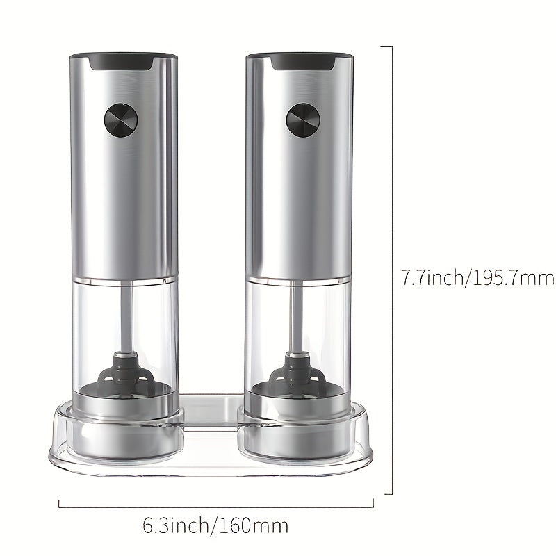 Molino de Sal y Pimienta Eléctrico Cheer Moda, 1/2 piezas, Acero Inoxidable con Recipiente Transparente, Funciona con Pilas, Esenciales de Cocina, Pilas AAA No Recargables, Ideal para Regalos de Hogar y Vacaciones