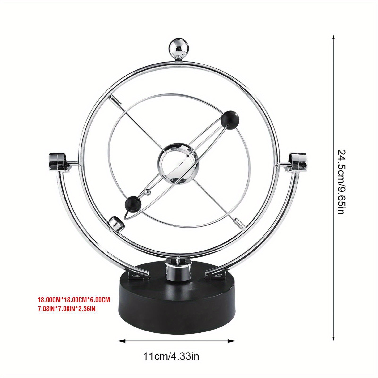 Pendulo Céleste Metálico Moderno - Adorno de Escritorio Orbital Oscilante para Hogar y Oficina, Funciona con Pilas (No Incluye Pilas AA), Diseño Elegante y Moderno con Marco Esférico y Base Metálica, Ideal para Decoración de Habitaciones o Escritos
