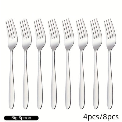 4 piezas/8 piezas tenedores de mesa de acero inoxidable, tenedores para comer con mango largo, tenedores para carne, tenedores para fruta
