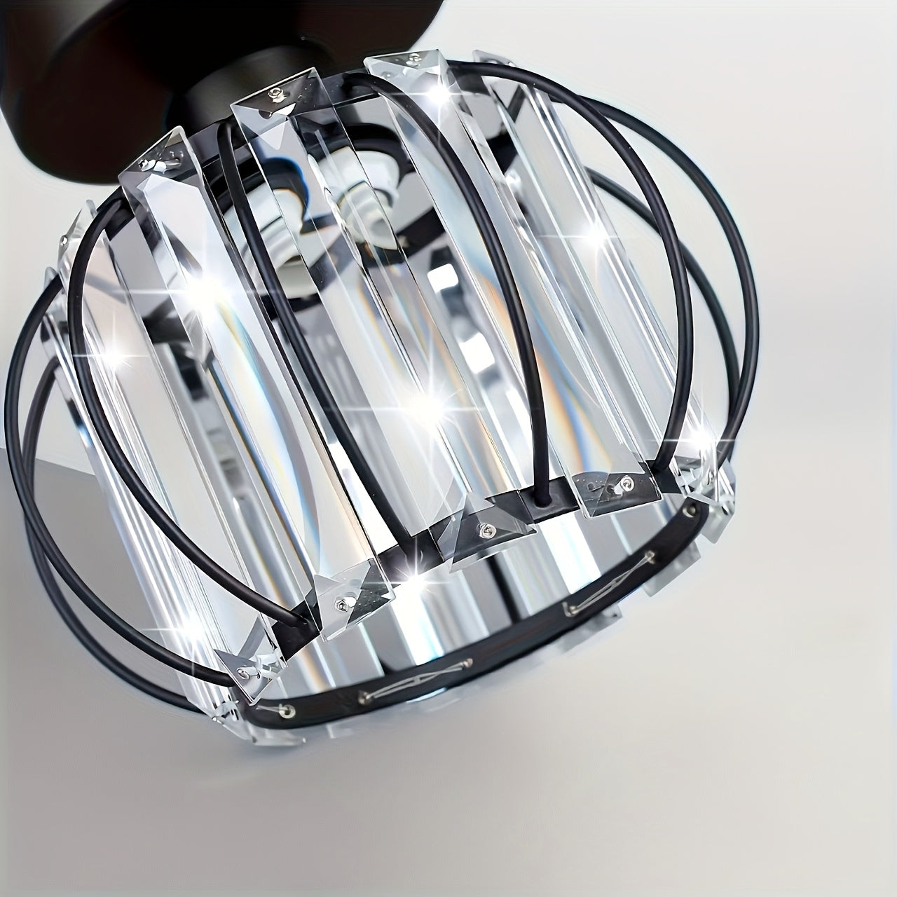 1 Lámpara de Techo Semi-Encajada Pequeña con Cristales, Luz de Jaula Metálica Estilo Granja para Iluminación Interior en Salón Pasillo Baño Entrada Cocina, Bombilla E26 No Incluida