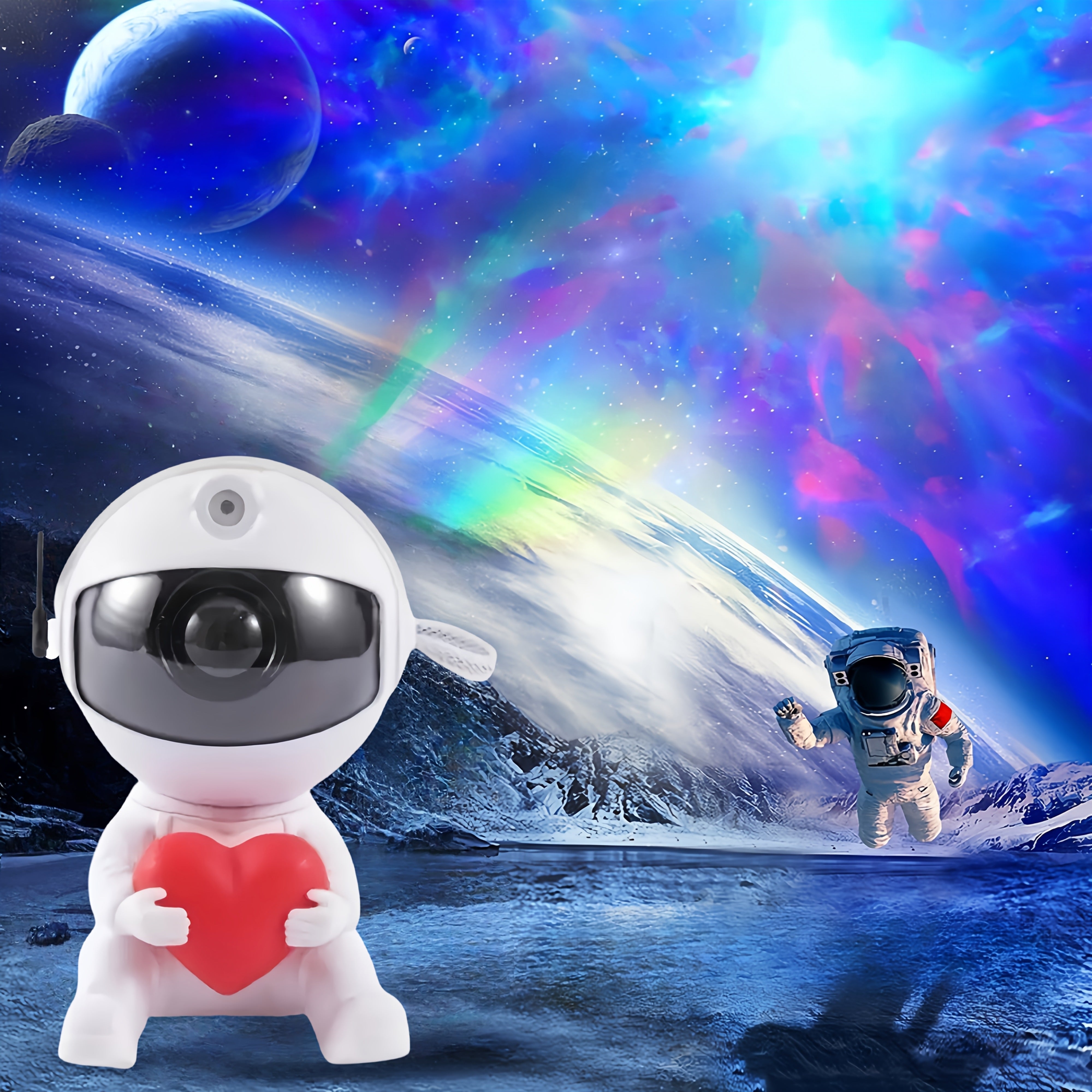 Proyector de Astronauta con Amor para Hogar, Luz Nocturna, Lámpara USB, Luz LED de Techo Nebulosa, Proyector USB, Proyector de Cielo Estrellado RGB, para Luz Galáctica, Lámpara Decorativa Ambiental, Luz de Adorno, Luz de Fiesta, Conector USB, Cambio de C