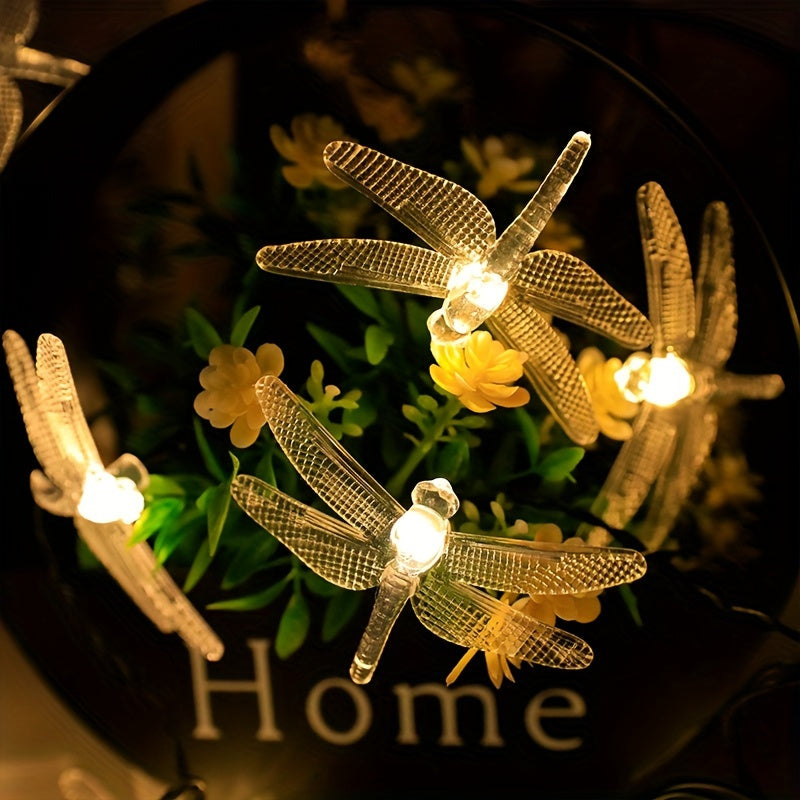 Luces de Cadena de Libélula con Energía Solar, 8 Modos, Decoración Exterior Impermeable para Jardín, Balcón, Árboles y Caminos - Multicolor, Control con Botón, 3.5m con 10 LED