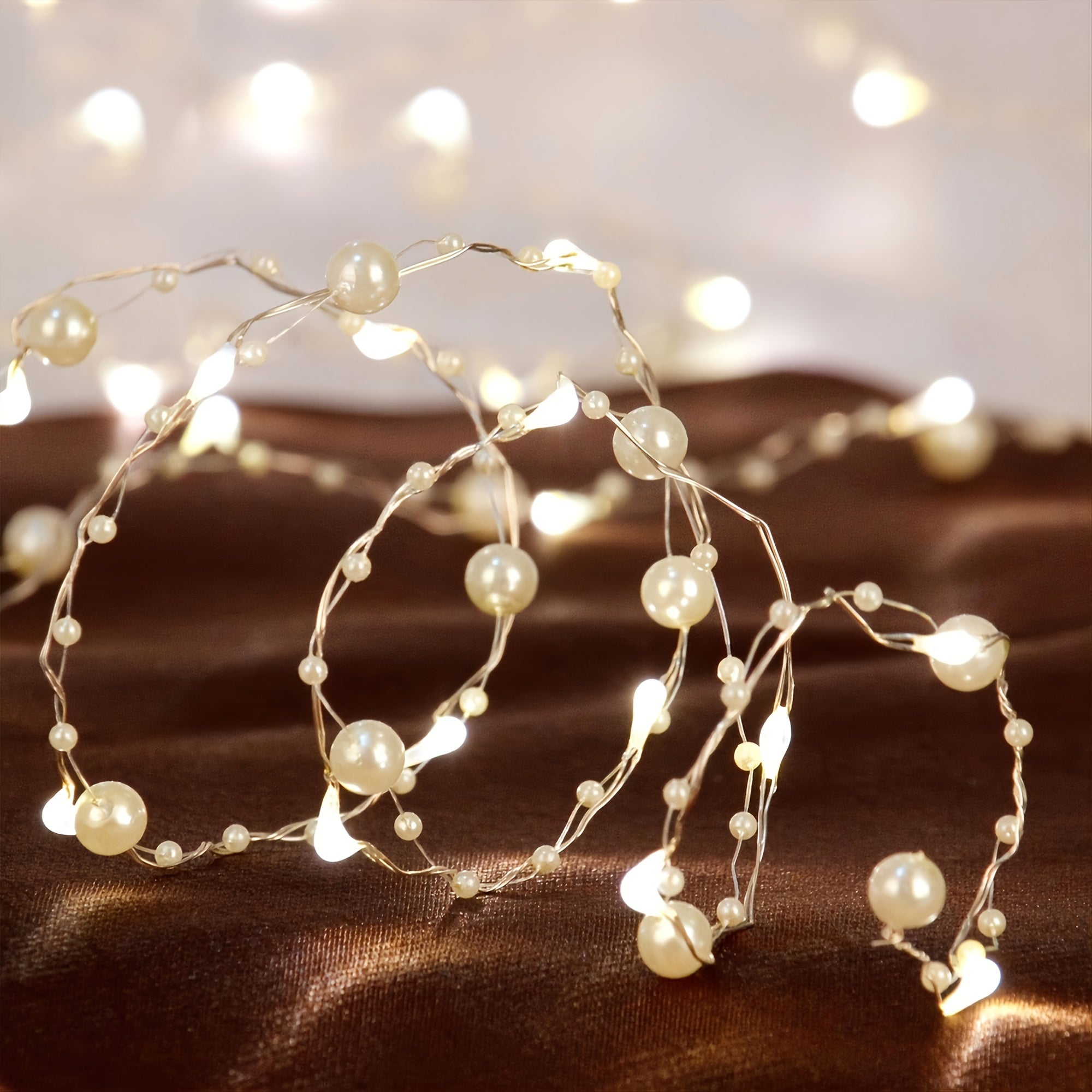 1pieza Luces de cuerda decorativas de perla, blanco cálido 20/50 LED, operadas por batería (baterías no incluidas), sombra de plástico, luces de hada de cobre para dormitorio, boda, decoración de propuesta, ≤36V