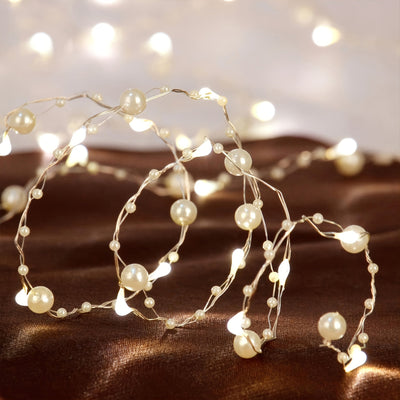 1pieza Luces de cuerda decorativas de perla, blanco cálido 20/50 LED, operadas por batería (baterías no incluidas), sombra de plástico, luces de hada de cobre para dormitorio, boda, decoración de propuesta, ≤36V