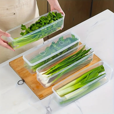 4 recipientes plásticos FreshFit para almacenar alimentos con tapa - Reutilizables, lavables a mano, organizadores de cocina para verduras, hierbas, fideos, huevos - Sin BPA, apilables, seguros para contacto con alimentos