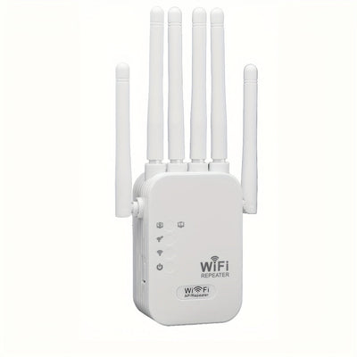 Amplificador de red WiFi 6 dual band OEKE - Cobertura de 2743,2 metros, soporte para 35 dispositivos, 6 antenas, WPA3, puerto de gigabit, configuración fácil, 4 modos, blanco, amplificador de red WiFi, aumento de red en casa, diseño de tecnología moderna
