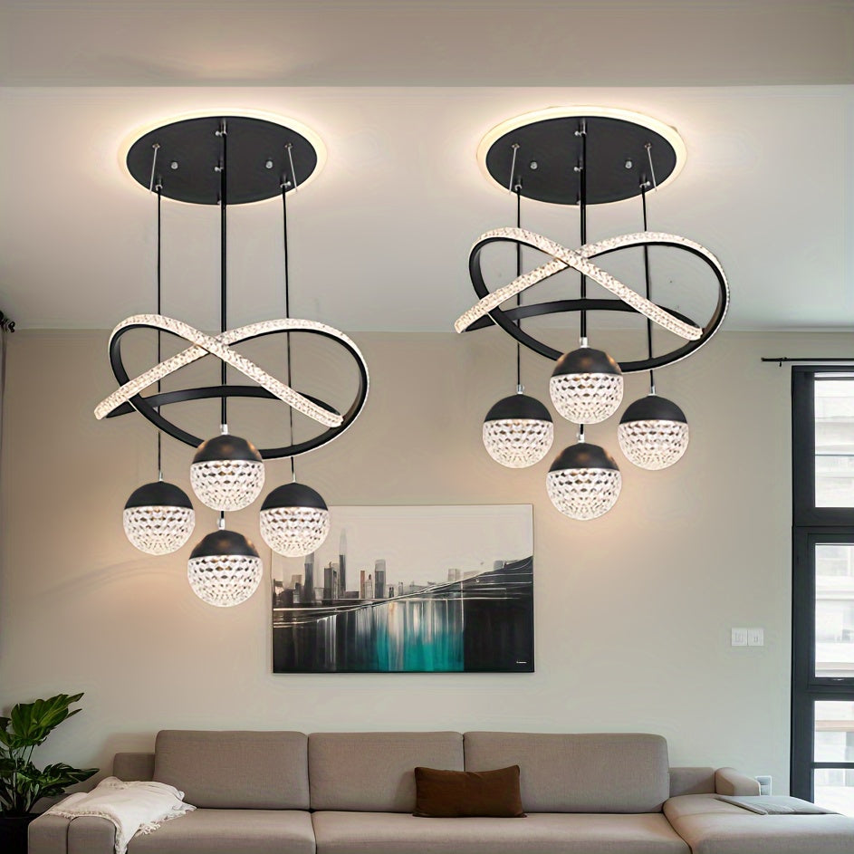 1 pieza de lámpara colgante LED acrílica negra minimalista moderna, ajustable en tres colores, lámpara colgante de metal, adecuada para comedores, mesas de comedor, dormitorios y áreas de bar, iluminación de techo moderna.