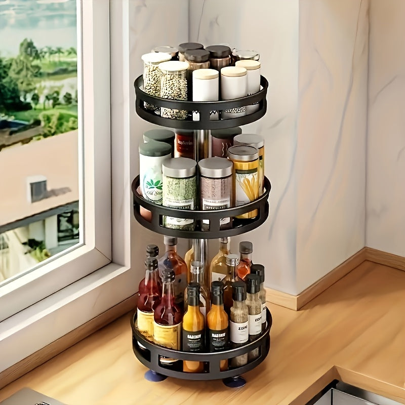 Organizador de cocina giratorio de 360 grados - estante para condimentos metálico con contenedor de almacenamiento, adecuado para especias, champán, etc