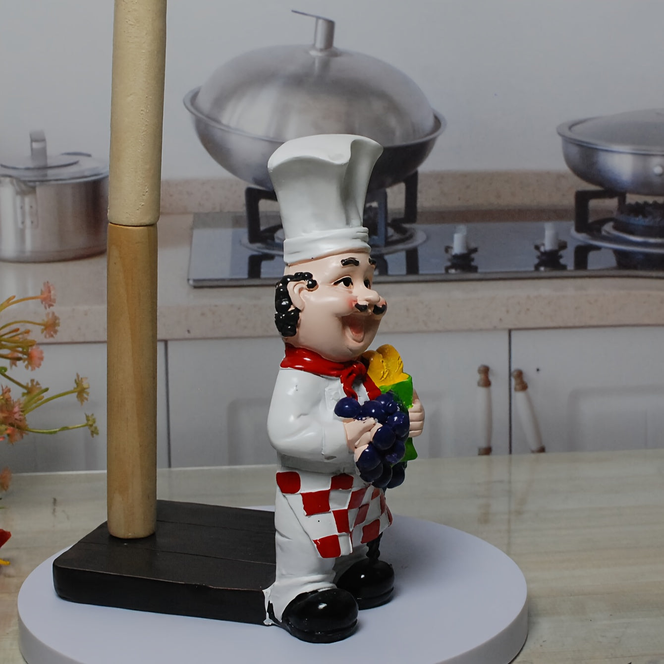 Soporte para Toallas de Papel de Resina con Diseño de Chef y Uva - Montaje en Encimera para Decoración de Cocina y Comedor