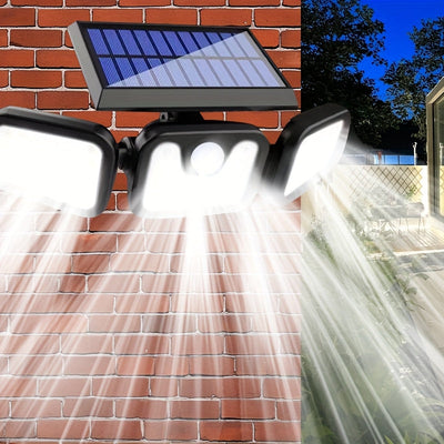 Luz de seguridad solar con sensor de movimiento - 74 LED, luz de inundación exterior, 3 modos, impermeable, adecuada para la puerta principal, patio, garaje, sendero, camino, jardín y patio, alimentada por energía solar y ahorro de energía, cuerpo de plá