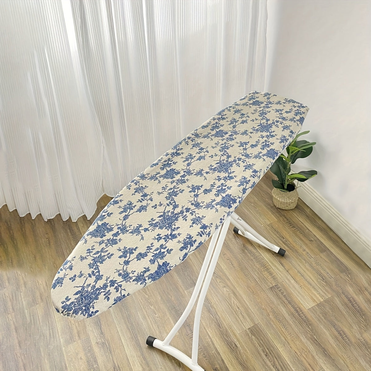 1 pieza, funda de tabla de planchar estándar de 15,02 x 54,0 pulgadas con protección de bordes y alfombrilla antideslizante - Patrón floral azul, material PVC, incluye soporte ajustable, ideal para decoración del hogar y la lavandería, decoración de la l