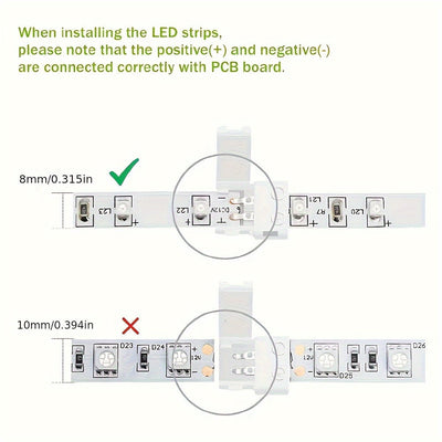Conjunto de 5/10 piezas de Tiras LED sin Soldadura con Conector de Presión para Esquinas, Convertidor de Luz Monocromática Tipo Cinturón LT
