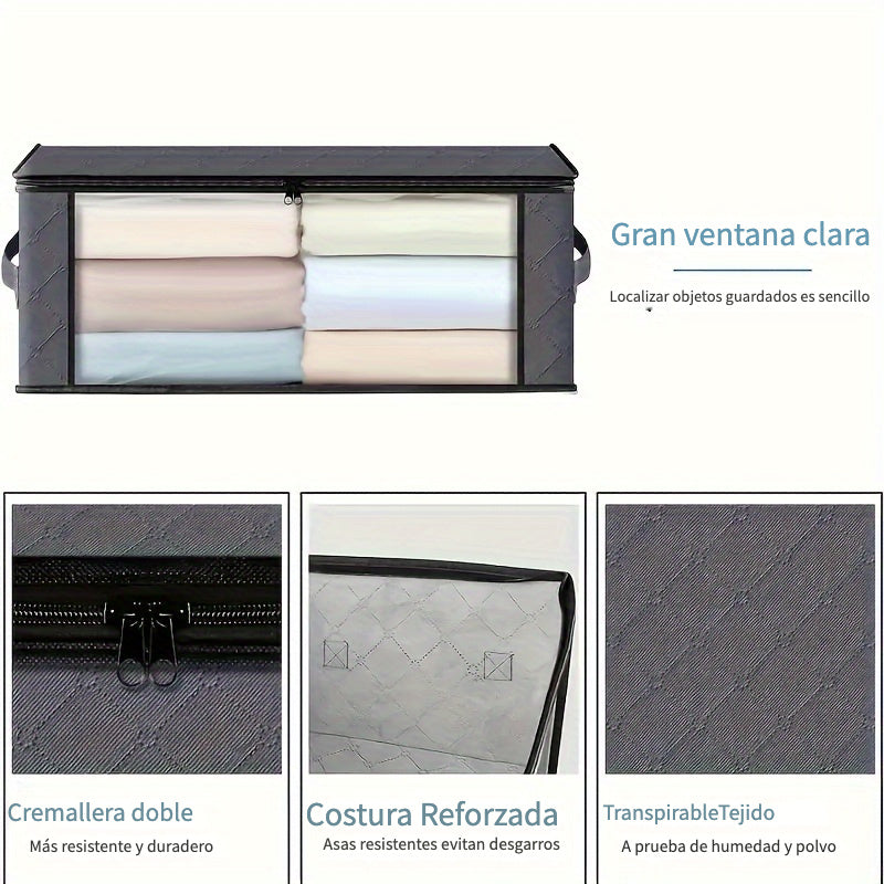 Una bolsa de almacenamiento de ventana plegable de PVC, con 3 capas de tejido no tejido, una caja de almacenamiento transparente para ropa y mantas, en gris, con un diseño minimalista y cierre con cremallera, adecuada para el transporte diario y el movim