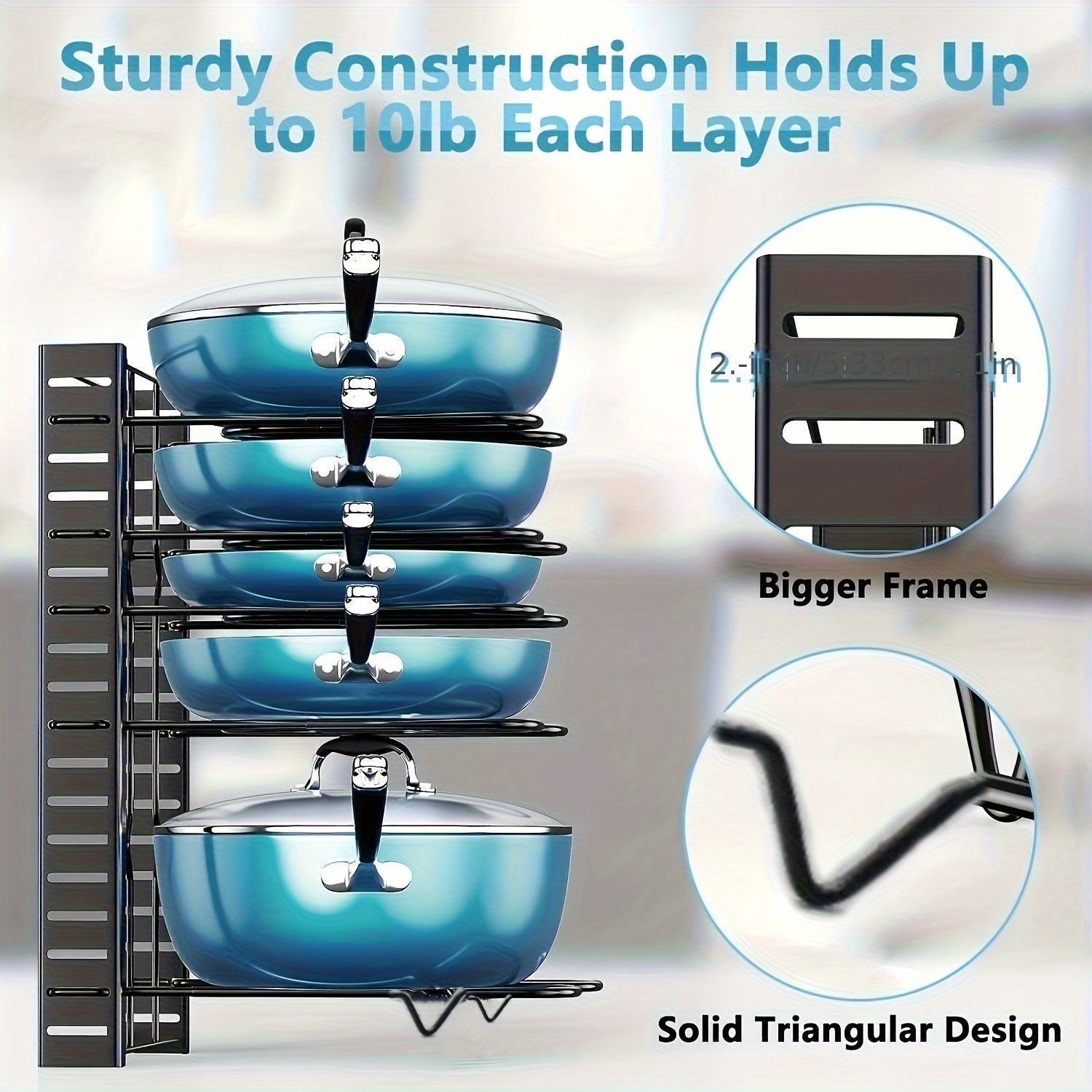 Organizador de Ollas y Sartenes de 8 Niveles - Resistente al Óxido, Antideslizante para Cocina - Diseño Ahorrador de Espacio con Soporte en el Piso para Hogar y Restaurante | Estante Metálico Duradero | Organizador Moderno para Utensilios