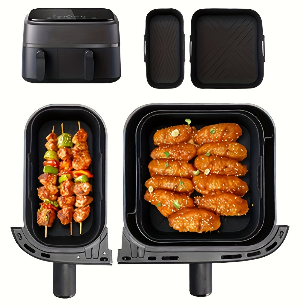 Juego de 2 bandejas de silicona para freidoras de aire, reutilizables y antiadherentes, fáciles de limpiar en freidoras, hornos y microondas, accesorios para alitas de pollo, papas fritas y snacks