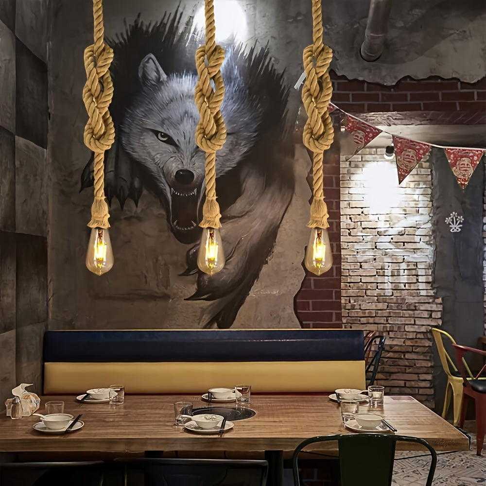 Lámpara colgante de jute rústico con base E27 - Decoración de hogar DIY vintage, sombra de lino semi-inclinada, diseño de cable único para estilo industrial o costero, lámparas colgantes para techos, decoración de hogar costero, estilo de bombilla expues