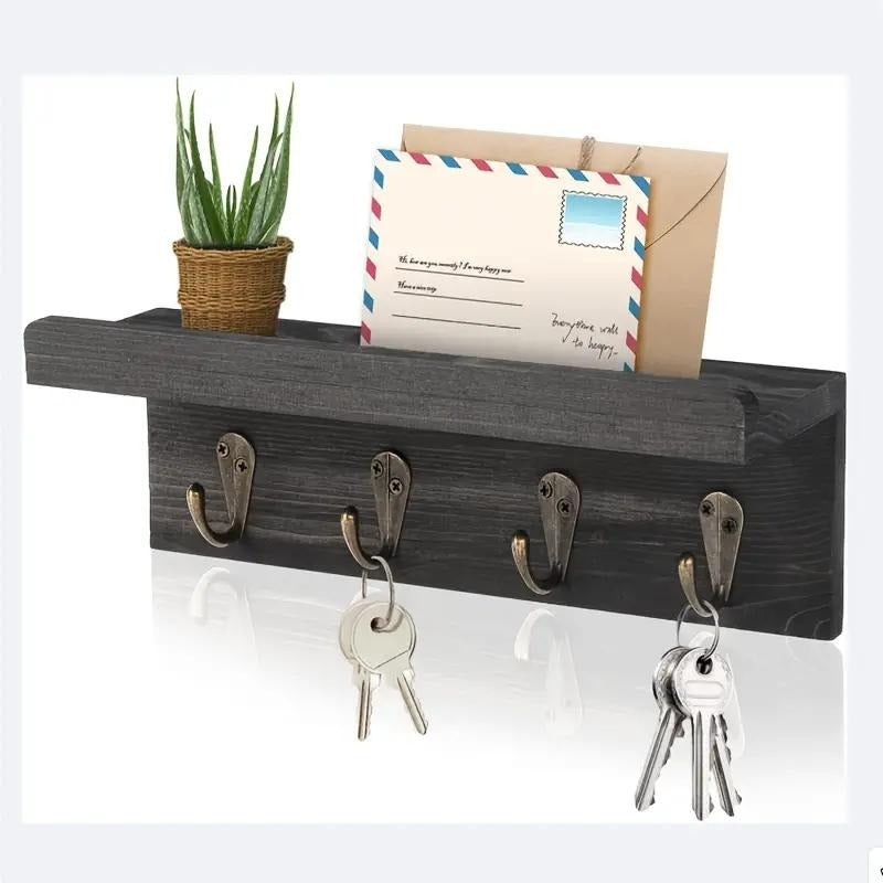 Un soporte de llaves de madera en estilo cabaña, con 4 ganchos, sirve como organizador de correo en la pared para la granja. Es fácil de instalar y perfecto para decorar entradas en dormitorios, cocinas, salas de estar y habitaciones de almacenamiento, l