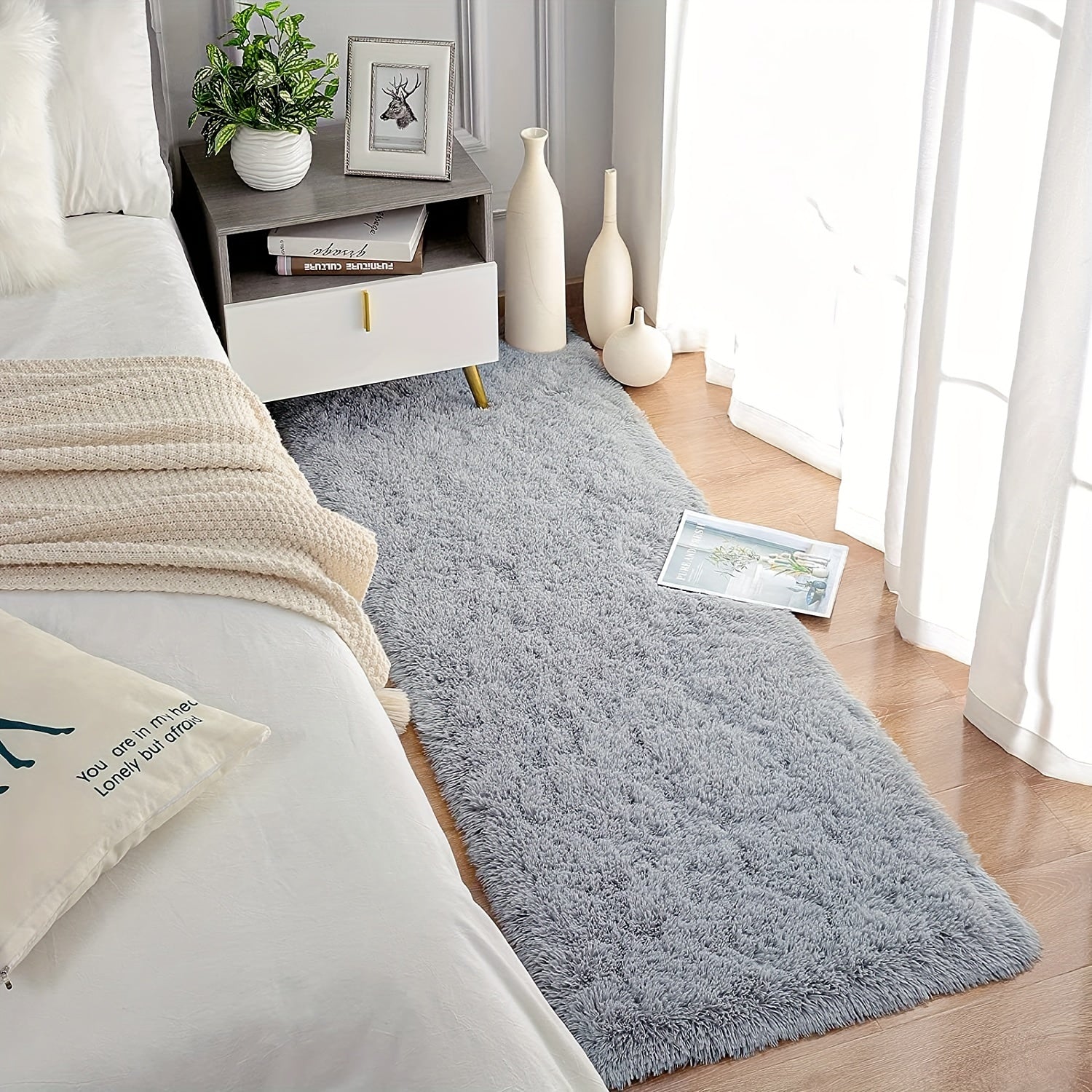 Alfombra de área moderna de Shaggy 1pc - Suave Alfombra de Peluche Acogedora Decorativa para Sala de Estar, Dormitorio, Estudio, Salón, Poliéster, Solo Limpieza en Seco