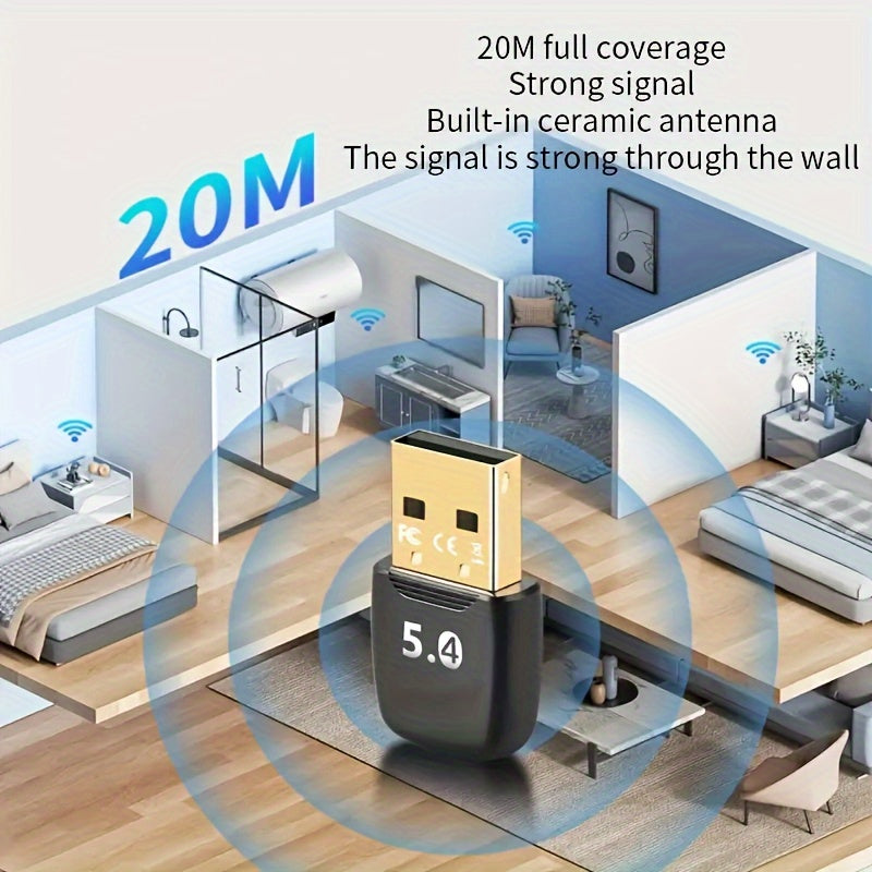 Adaptador USB inalámbrico 5,4 GHz - Sin necesidad de arrancar, plug-and-play, soporte EDR+BLE, baja latencia, sonido de alta calidad, alimentación USB, no se necesita batería | Ideal para PC, auriculares, teclado, ratón y altavoces, receptor de audio ina