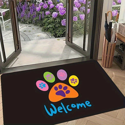 1 Pieza, Tapete Antideslizante Para Piso, Pata De Gato Colorida, Huellas De Gato, Patrón De Pata De Perro, Absorbente De Agua, Lavable, Antideslizante, Franela Suave, Entrada, Sala De Estar, Cocina, Suministros De Baño, Cuadrado Peso 480 G, Grosor 1 cm