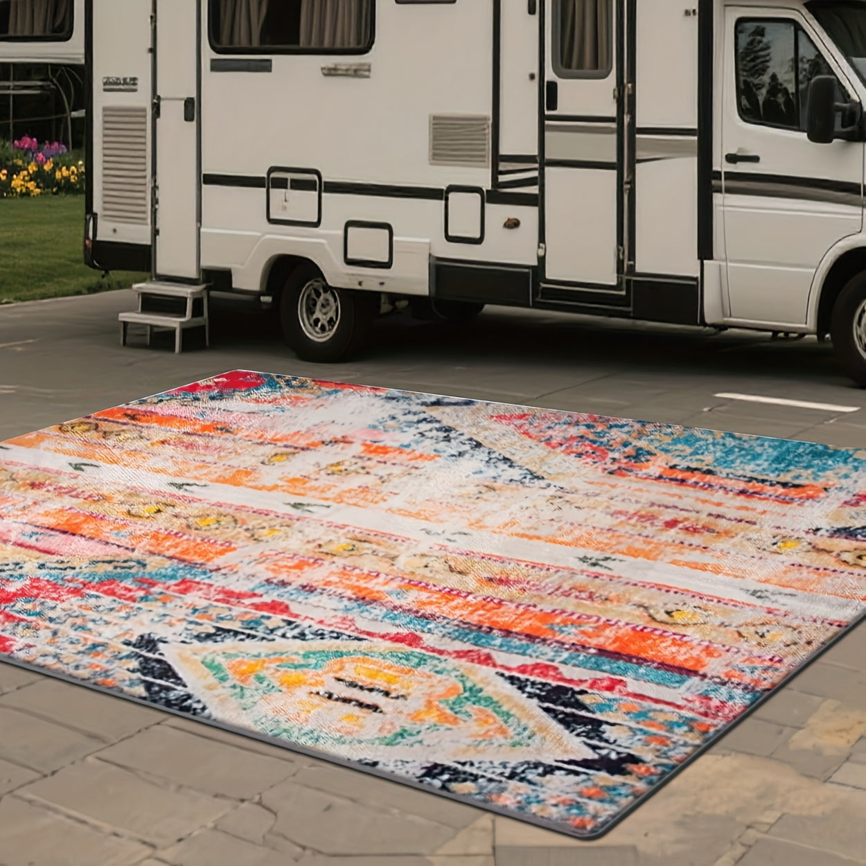 2D Impresión Plana, Patrón de Coloración Exquisita, Estilo Retro, Alfombra Decorativa 1 Unidad, Picnic, Camper, Terraza de Balcón, Cubierta, Camping, Decoración de Festivales Internos y Externos, Disponible en Múltiples Escenas, Disponible en Múltiples T