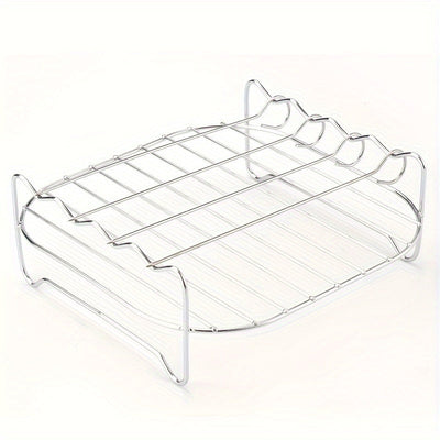 Juego de Rejilla para Freidora de Aire de Acero Inoxidable con 4 Pinchos, Doble Capa Filtro de Aceite y Rejilla para Barbacoa para Horno Microondas y Horneado, Accesorios de Cocina, Artículos para el Hogar