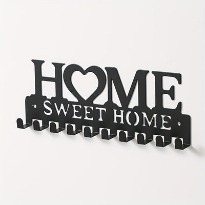 Elegante Porta Llaves de Metal Negro - Estante de Almacenamiento Montado en la Pared con Ganchos Decorativos para Abrigos, Sombreros y Más - Organizador Resistente al Óxido para la Entrada o Pasillo