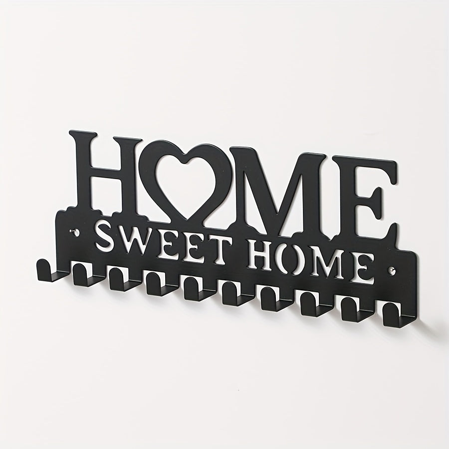 Elegante Porta Llaves de Metal Negro - Estante de Almacenamiento Montado en la Pared con Ganchos Decorativos para Abrigos, Sombreros y Más - Organizador Resistente al Óxido para la Entrada o Pasillo