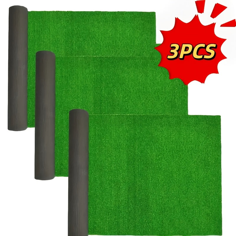 Juego de 3 rollos de césped artificial grande - Verde realista con bordes marrones profundos, alfombras interconectables de alta resistencia, ideal para decoración de jardines, patios, parques infantiles y bodas. Universal para todas las estaciones, tant