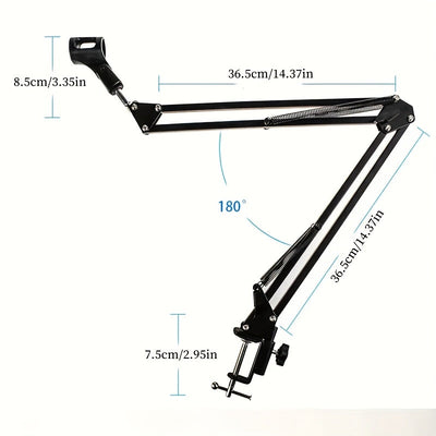 Soporte de micrófono de suspensión de metal negro, fundición de metal reforzada con base mejorada y aros, compatible con la mayoría de los micrófonos, soporte de choque, soporte de teléfono, para soporte de for ipad, equipo de estudio de grabación | Mont