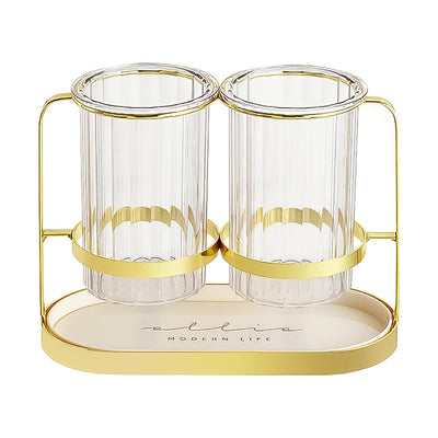 Porta Utensilios de Lujo Ligero | Soporte de Hierro + Bandeja Transparente PET para Cuchillos, Tenedores y Cucharas | Organizador de Encimera sin Taladro