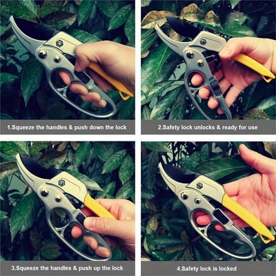 Tijeras de Podar de Jardín con Carraca Profesional de 20.32cm - Diseño de Yunque de 3 Etapas para 5 Veces Más Potencia de Corte, Ideales para Manos Débiles