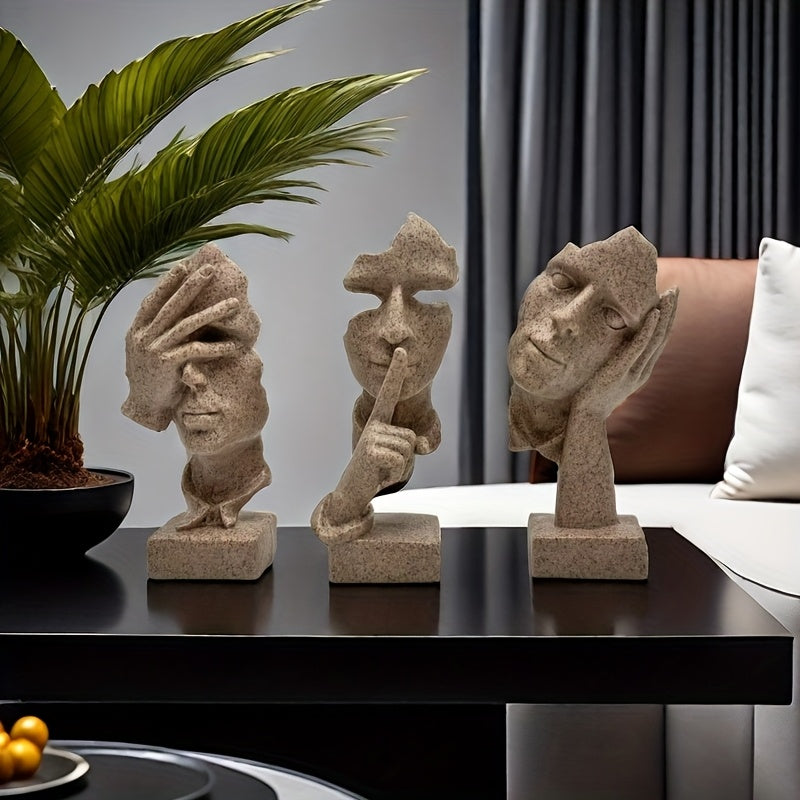 Conjunto de 3 piezas de decoración artesanal europea con máscaras de personajes abstractos simples, escultura para oficina y sala de estar