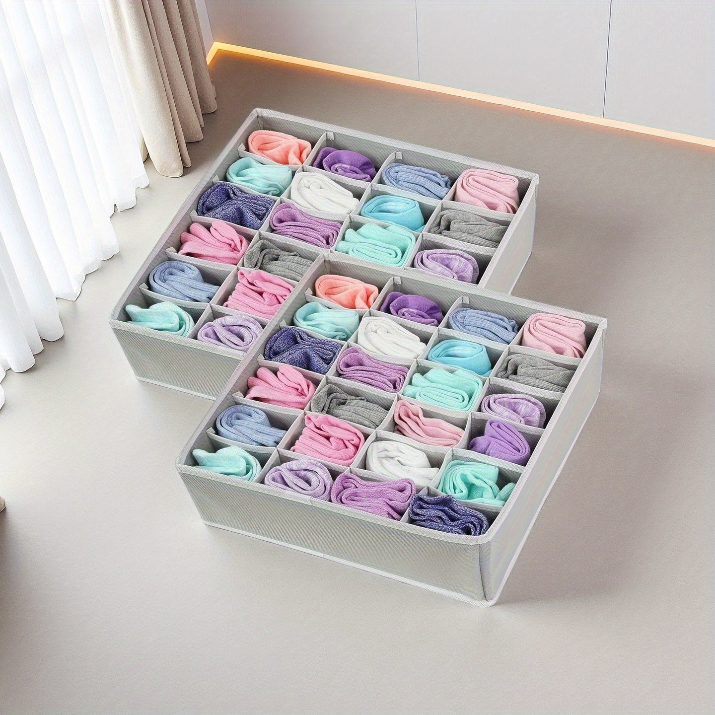 Organizador de tela con 24 compartimentos para ropa interior y calcetines, divisores de colores, plegable, para cajón o armario, ideal para calcetines, ropa interior, corbatas y accesorios