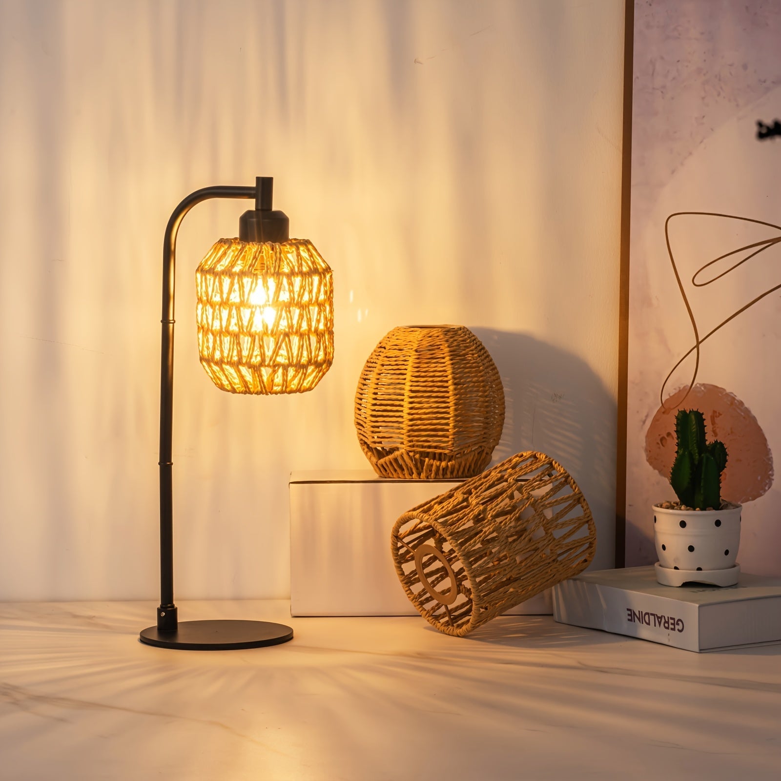 1 lámpara de escritorio LED moderna tejida a mano, luz de mesa con cuello flexible alimentada por USB, base de metal lacado, brillo ajustable, control de botón, decoración para sala, dormitorio u oficina - Incluye foco