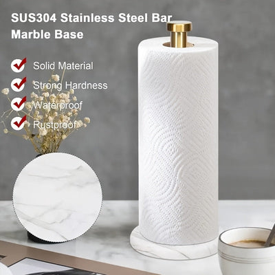 Soporte de toalla de papel de acero inoxidable SUS304 con base de mármol - Soporte de mostrador para rollos estándar o jumbo, impermeable y resistente a la corrosión, accesorio de mostrador de cocina | Accesorio de cocina moderno | Loza de cocina duradera