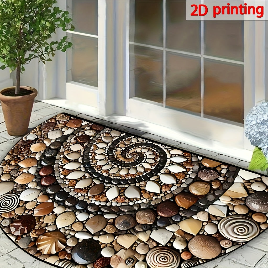 Tapete de entrada colorido en 2D con diseño de piedras, antideslizante, fácil de limpiar, para interiores y exteriores, diseño semicircular para entradas, cocinas, baños, patios y balcones, tapete para puerta exterior
