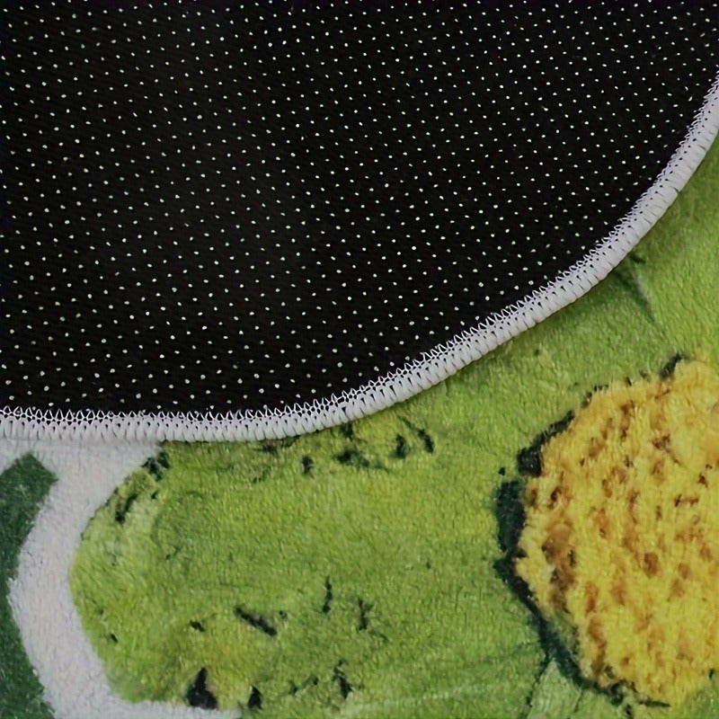 1pc Alfombra de Goma Antideslizante con Diseño de Margaritas Verdes y Blancas, Fibra de Poliéster, Ideal para Protección de Pisos de Dormitorio, Cocina o Baño, Alfombra Decorativa para Piso | Alfombra de Baño | Alfombra de Goma Antideslizante