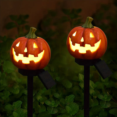 Luces de calabaza de LED alimentadas por energía solar - Eficiencia energética, control de interruptor, abrazadera no extraíble, pantalla de lámpara de resina, batería de níquel de 600 mAh, perfectas para decorar jardines y patios de Halloween, decoracio