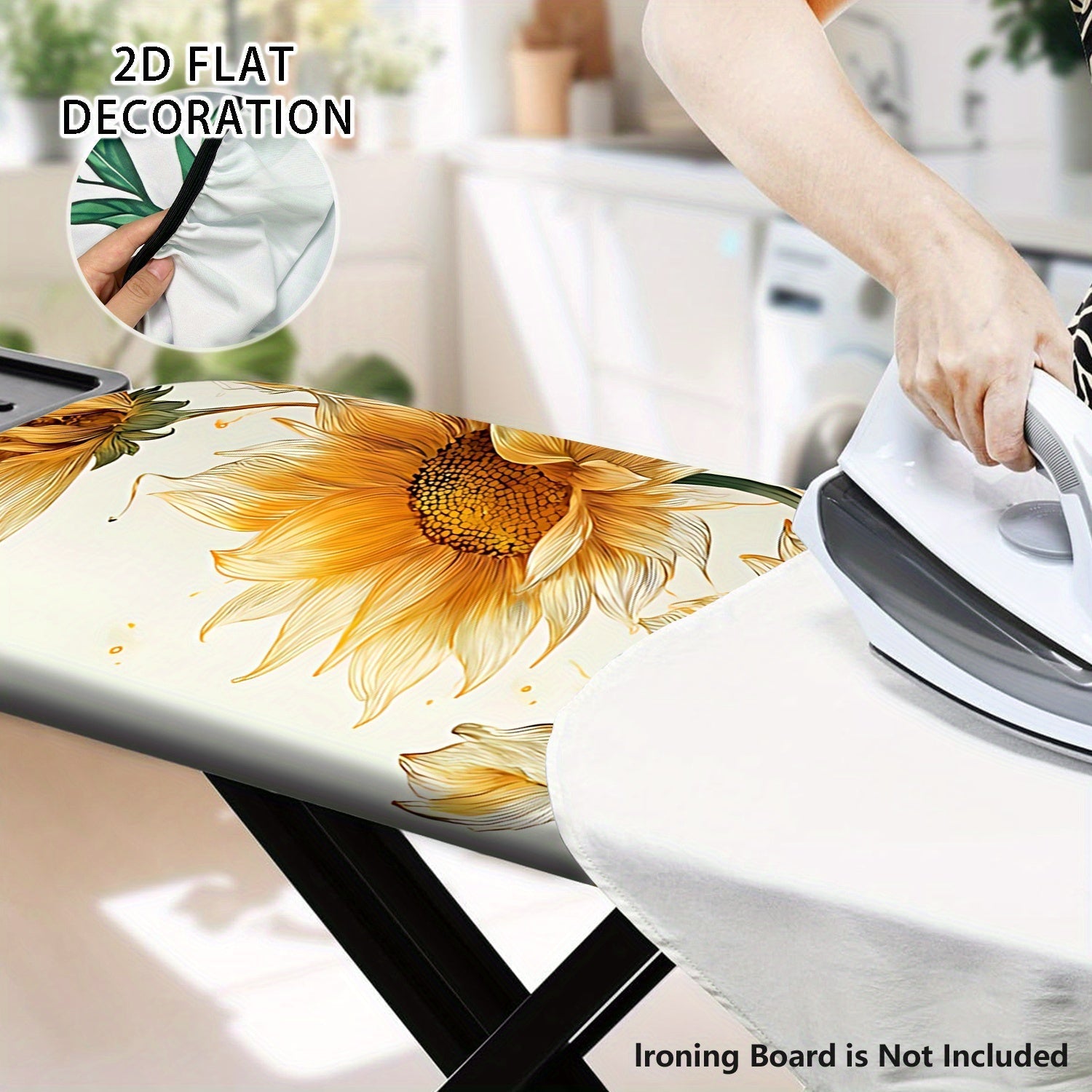 Funda de tabla de planchar de girasol vibrante 2D plana - Lavable, fácil de instalar, se adapta a la mayoría de los tamaños estándar, agrega un toque de color a la decoración de tu habitación de lavado (sin tabla incluida), accesorios para habitación de