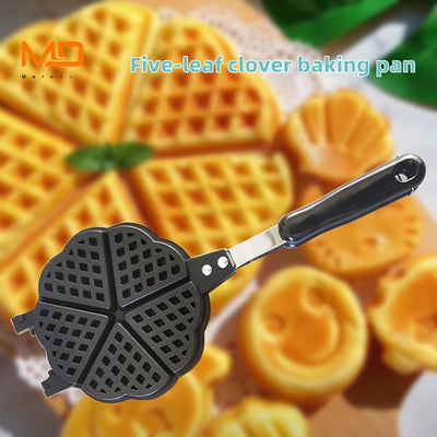 MOREDOR 1 Pieza Sartén de Gofres Doble Cara en Forma de Corazón de 6 Pulgadas - Antiadherente, Hierro Removible con Calentamiento Uniforme y Mango Largo para Waffles Belga, Panqueques y Sandwiches - Compatible con Estufas de Gas, Utensilio de Cocina Dura