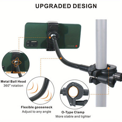 Soporte Ajustable para Teléfono en Soportes de Micrófono - ABS Duradero y Aleación de Aluminio, Rotación 360°, Montaje Sin Herramientas, Portátil Manos Libres para Smartphones (), Adaptador de Clip para Microphone, Accesorios de Actuación, Sujeción Segur