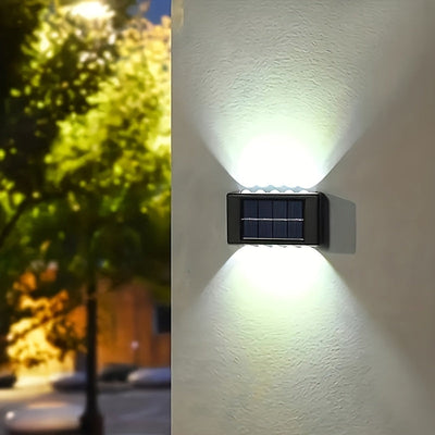4/6/8 piezas, luz de pared solar de 10 LED, luz de atmósfera de iluminación exterior, luz decorativa de pared exterior, luz de paisaje LED para el hogar IP44, adecuada para exteriores, patio, villa, valla, balcón, terraza, jardín.